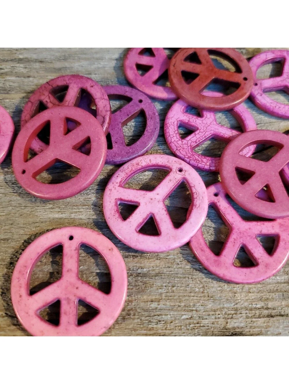Peace Sign Pendant Pink Magnesite Stone with Matrix